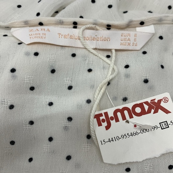 New Zara white black polka dot short sleeve blouse v neck 100% Viscose small - Picture 3 of 6